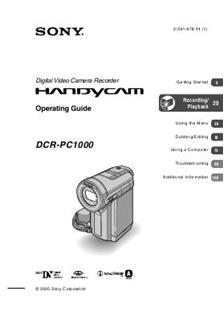 Sony DCR PC 1000 E manual. Camera Instructions.